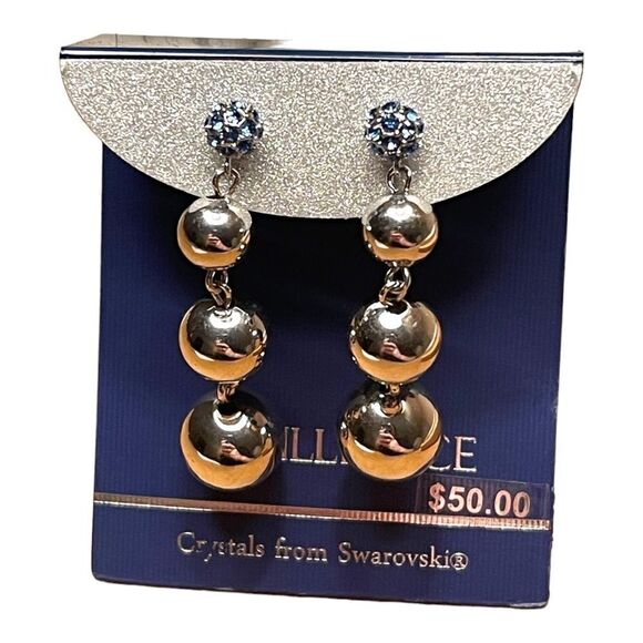 Brilliance Swarovski Crystals 3 Bead Silver Plated Post Earrings - NWT - Picture 3 of 4